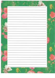 10 Sheets 5 Envelopes A4 Letter Writing Set: Flowers pink wildflowers on green - Picture 1 of 1