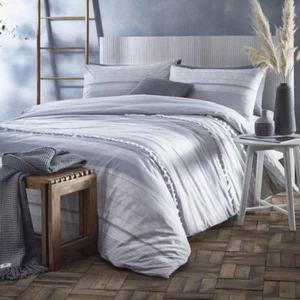 Ensemble housse de couette souple Appletree LOFT Sanya rayures pompons KING SIZE 100% coton - Photo 1/4