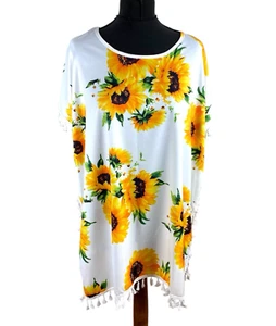 Sunflower Print Tunic Top Women's UK Size 2XL Tasselled Summer Beach Holiday - Picture 1 of 8