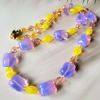 Necklace 24'' Purple Lavender and Yellow Glass Czech Old Beads Women`s Jewelry