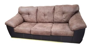 Ashley Furniture Brown Pleather Sofa 3 Seater 85" L x 37"H x 37" D w Feet - Picture 1 of 16