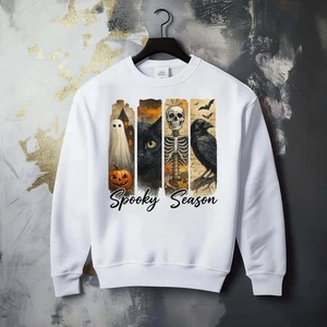 Fall Season Halloween Boo Spooky Cat Ghost Fun Whimsical Graphic Cozy Sweatshirt - Picture 1 of 1