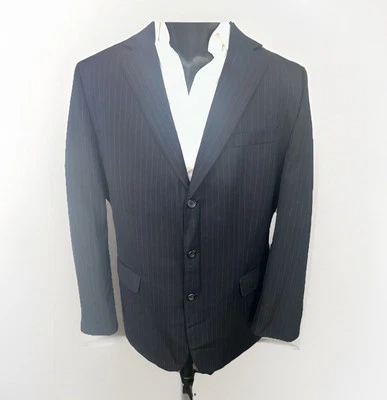 Chaqueta Merona 46R Negra Tiza Rayas Tres Botones Ventilada Foto 1 de 4