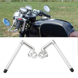 46MM Cafe Racer Bars 7/8"+Exdenter Universal Clip-On Handlebar Fork Tube Silver - Picture 1 of 11
