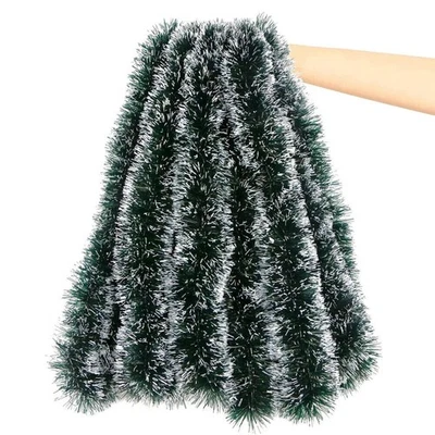 DDDNU168 Christmas Tinsel Garland Snow Tipped Green Chunky Christmas Tree Tinsel Wreath