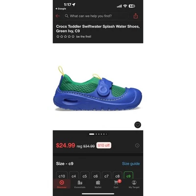 Zapatos Crocs Swiftwater Splash Water para niños pequeños - verde hiedra/azul - talla C9 Foto 1 de 4