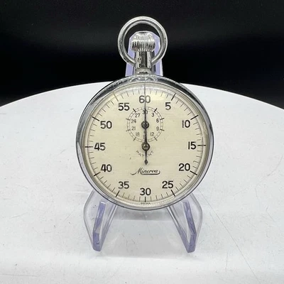 Cronómetro Minerva grabado en la parte posterior, cristal suelto, funcionando Foto 1 de 4