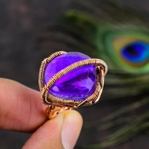 Purple Mystic Topaz Gemstone Handmade Copper Wire Wrap Jewelry Ring Size 8 n680 - Picture 1 of 5