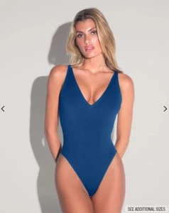 TA3 Navy Hi Cut Plungey One Piece Slimming Swimsuit Bathing Suit XS Short 0 2 P - Picture 1 of 6