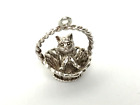 925 Sterling Silver Cat In A Basket Vintage Charm - Cute Cat And Basket Charm