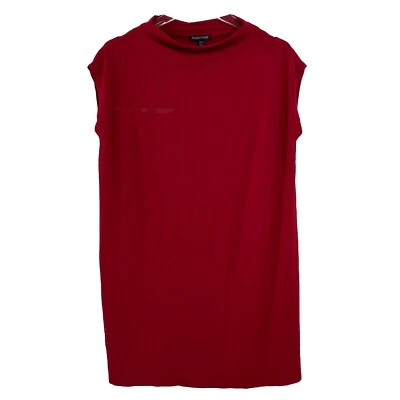 EILEEN FISHER Tunic M Viscose Stretch Jersey Funnel Neck Cap Sleeve Red Top - Image 1 of 4