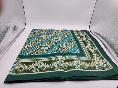 Bufanda Vintage Verde Azul Color Crema Diseño Geométrico Cuadrado 19" Cuello Cabeza  Foto 1 de 4