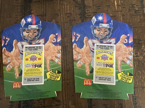 2 1994 McDonalds NFL New York Giants French Fry Super Bowl Ticket Scratch Off Cover