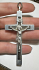Vintage Huge Silver Tone Cross Crucifix Wood Dangle Pendant Pc 10