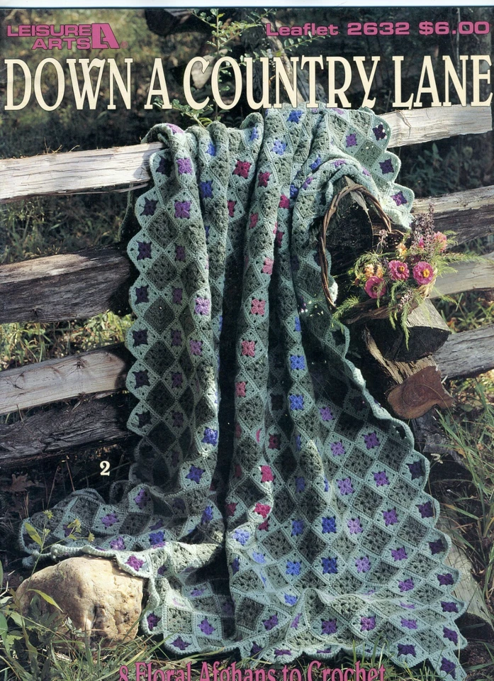 Down A Country Lane ~ 8 livreto floral de padrão de crochê afegãos  - Imagem 1 de 2