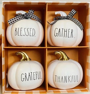 Rae Dunn Thanksgiving Fall 3” Pumpkin Decor Set of Four