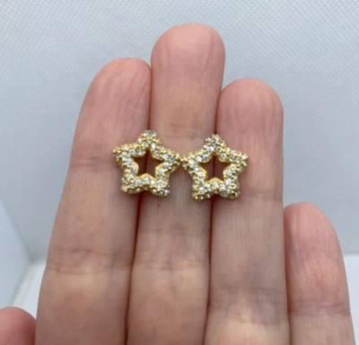 Nadri Pavè Crystal Star Stud Pierced Earrings Gold Plated Signed - Image 1 of 4