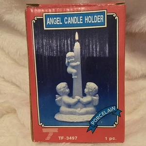 NEW VINTAGE Porcelain Angel Candleholder w/ White Candle Stick Christmas 80s 90s - Bild 1 von 10