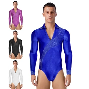 Men Dancewear Crotch Jumpsuit Activities Bodysuit Press Latin Ballroom Dance - Picture 1 of 61