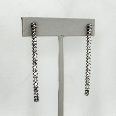 Tennis Style Drop Earrings Cubic Zirconia CZ 925 Sterling Silver - Image 1 of 4