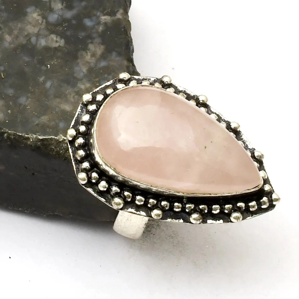 Розовый кварц драгоценный камень ручной работы кольцо ювелирных изделий для Нового года США размер-6,5 AR 40937 - Изображение 1 из 1