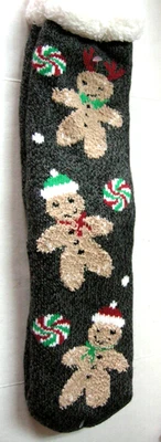 Calcetines Zapatilla Navidad, Antideslizantes Para Mujer Por Fuzzy Babba, Pan de Jengibre, Calcetín 9-11 Foto 1 de 2