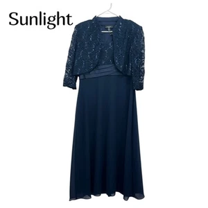 R&M Richards Women 14P Navy Blue Sequin Lace Jacket & Sleeveless Gown Formal Set - Picture 1 of 19