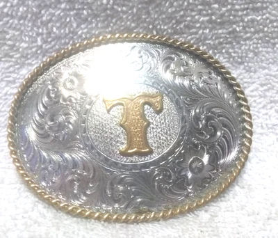 Montana Silversmiths Placa de Plata Esterlina Letra T Hebilla de Cinturón Excelente De Colección Foto 1 de 4