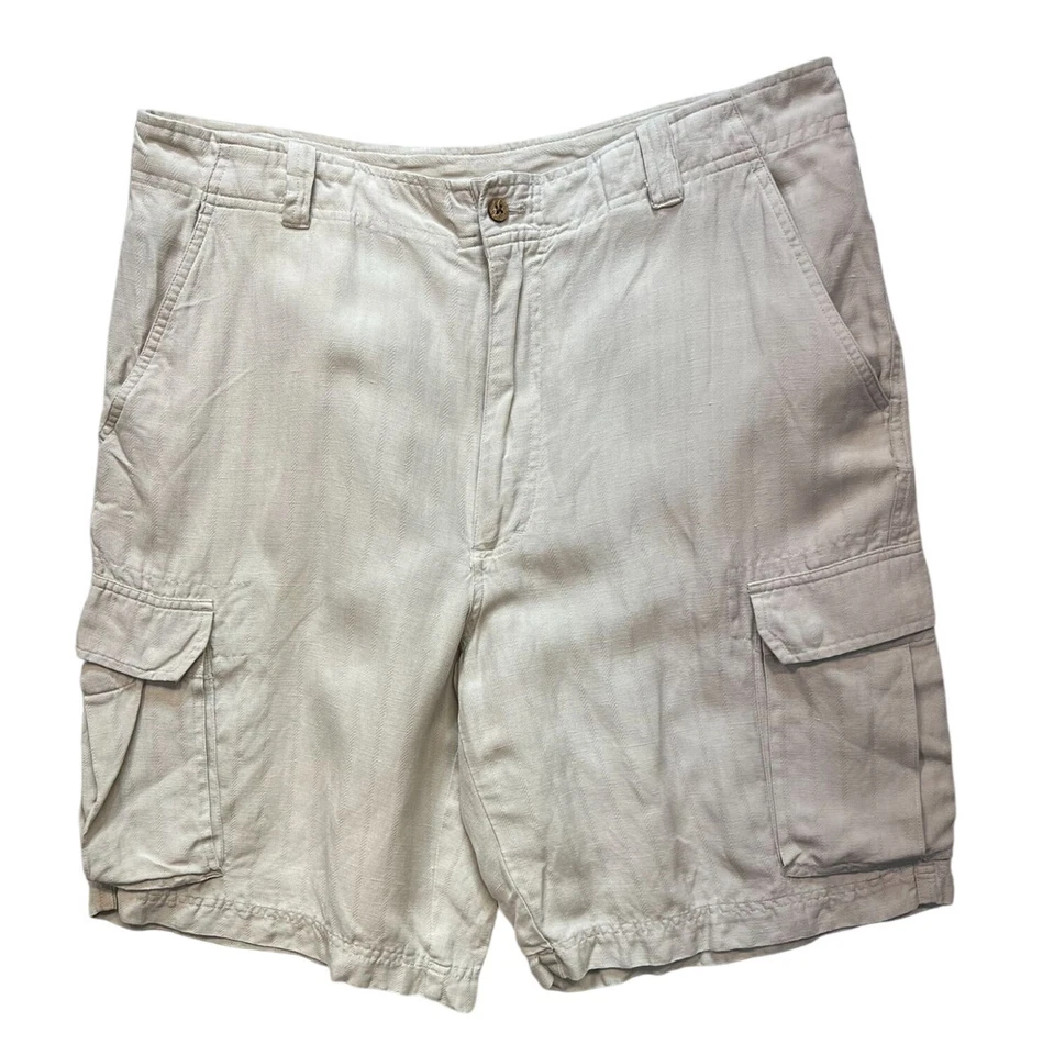 Caribbean Mens Cargo Linen Silk Shorts Size 38 Beige Casual Summer Classic - Image 1 of 4