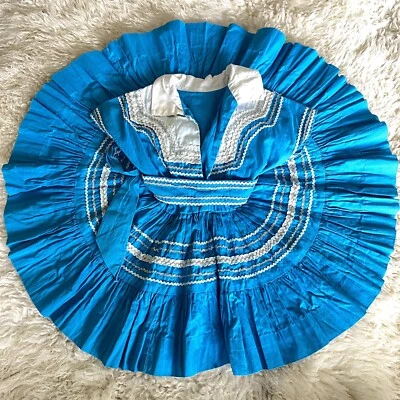 Vestido de fiesta de patio para niños de colección años 50 falda circular azul turquesa occidental/con cinturón Foto 1 de 4