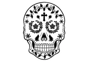Christmas Sugar Skull 4 pcs 2.75 Inch Black Fused Glass Decals - Picture 1 of 1