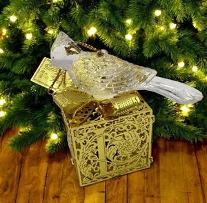 Pájaro Cardenal en Presente Árbol de Navidad Adorno Iluminar Tono Dorado Regalo Ornamentado - Imagen 1 de 7