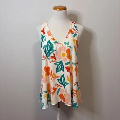 Blusa Everly Floral Regata Sem Mangas Casual Verão Branca Laranja Grande - Imagem 1 de 4