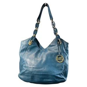 Michael Kors Leather Teal Lillie Chain Handle Shoulder Bag Tote Purse - Picture 1 of 9