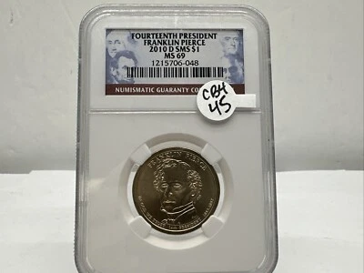 NGC 2010 D FRANKLIN PIERCE SATIN FINISH PRESIDENTIAL DOLLAR SMS69 CB4-45 - Image 1 of 4