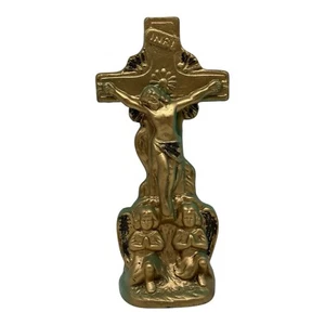 Vintage Standing Chalkware Jesus Christ On Cross W/Two Angels 13” WI Deluxe Corp - Picture 1 of 13