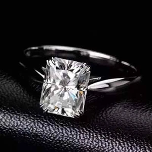 Radiant Cut Moissanite 9x7 mm Solitaire Engagement Ring 14K White Gold Plated - Picture 1 of 7