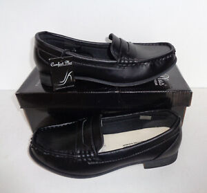 COMFORT PLUS Ladies WIDE FIT Flats Casual Black Loafers Slip On Shoes UK Size 6