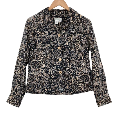 Blazer Coldwater Creek para mujer negro/dorado de lino manga larga con botones talla PS Foto 1 de 4