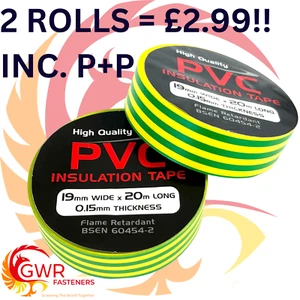 2 rollos de cinta de aislamiento eléctrico de PVC de alta calidad para electricistas tierra - Imagen 1 de 1