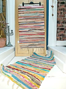 A "PAIR" OF DARI HANDWOVEN CHINDI RUGS FROM INDIA 50CMS X 90CMS - Picture 1 of 13