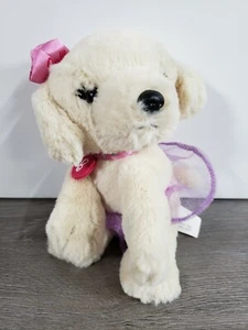 Barbie 7” Plush Puppy Dog Stuffed Beige Bling Collar Pink Bow Skirt MATTEL - Picture 1 of 9
