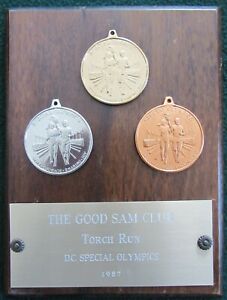 PLAQUE~THE GOOD SAM CLUB~TORCH RUN~D.C. SPECIAL OLYMPICS~1987~9" x 6.75" USED
