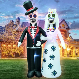 6 Feet Day of the Dead Couple Halloween Inflatable LED Lights Decor Outdoor Indo - Picture 1 of 8