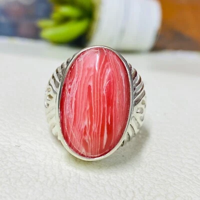Anillo de plata de ley 925 coral rojo 10,75 EE. UU. 14,5 g 22x14 mm anillo de piedras preciosas para hombre Foto 1 de 4