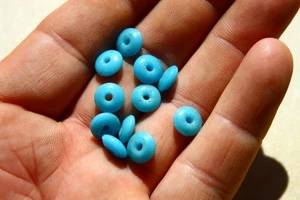 11 count Turquoise Cabochon round Rondelle heishi spacer beads blue - Picture 1 of 5