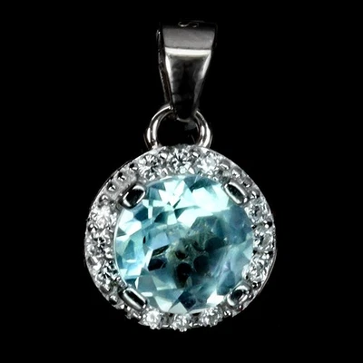 Colgante de plata de ley 925 redondo aguamarina 6 mm piedras preciosas naturales joyería Foto 1 de 4