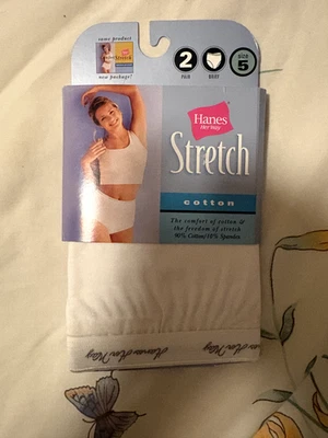 复古 Hanes Her Way 女式弹力棉质内裤 5 码 1 包 — 第 1/2 张图片