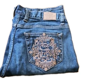 Authenic Disney Parks Women's Sz 4 Embroidered Mickey Pocket Bootcut Denim Jeans - Picture 1 of 15
