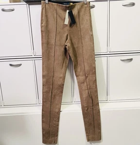 Polo Ralph Lauren Pin Tucked Lambskin Suede Skinny Pants Women’s Size M New - Picture 1 of 6